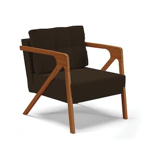 Poltrona Melissa Suede Base De Madeira Castanho Cor Marrom