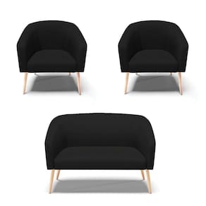 Kit 1 Namoradeira E 2 Poltronas Preto Com Veludo Preto A81
