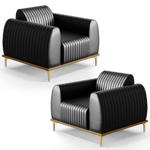 Kit 2 Poltronas Decorativas Base Gold D06 Pu B-159 Preto