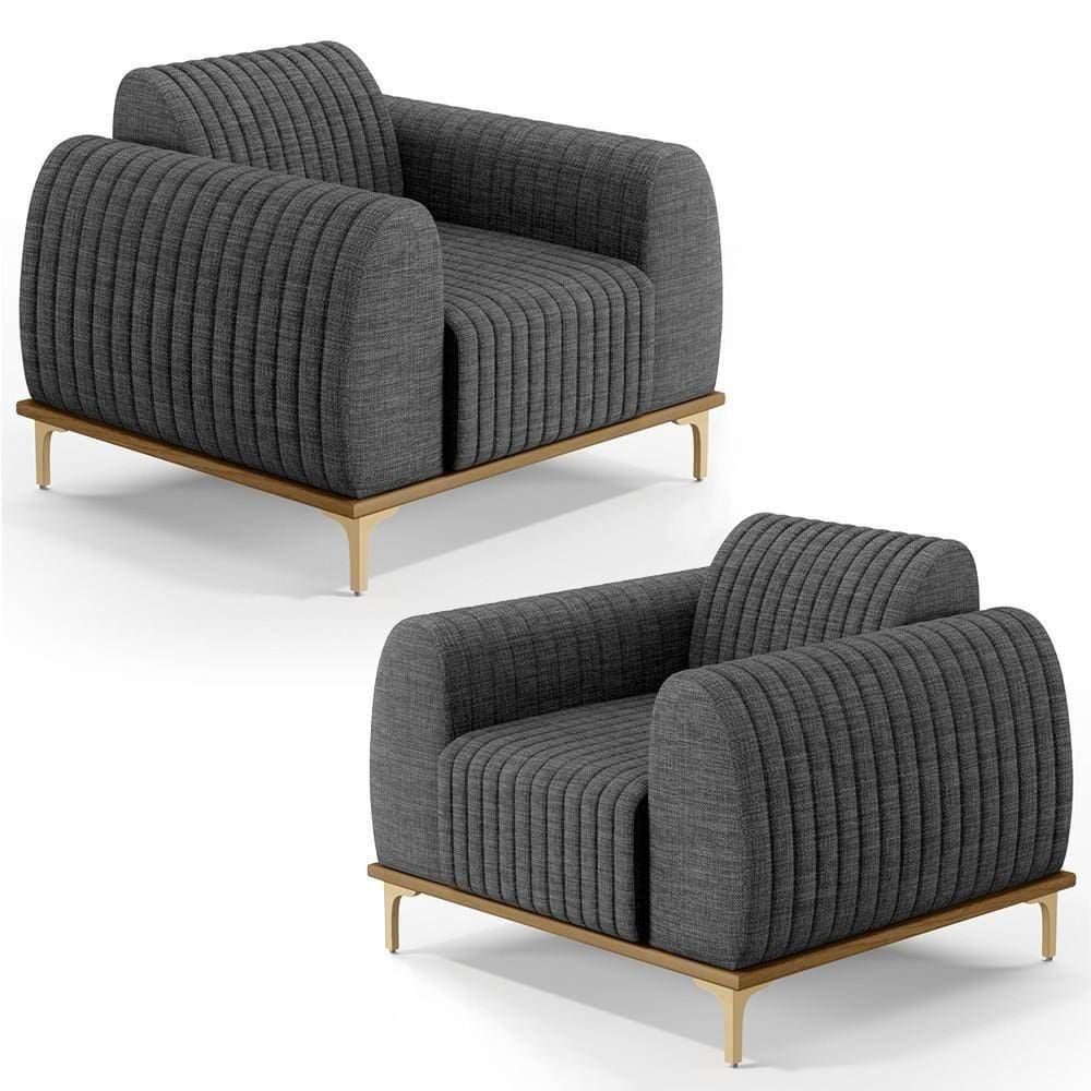 Kit 2 Poltronas Decorativas Base Gold D06 Cinza Escuro