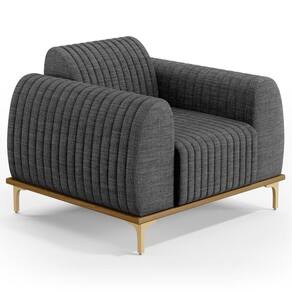 Poltrona Decorativa Base Gold D06 Linho C-416 Cinza Escuro