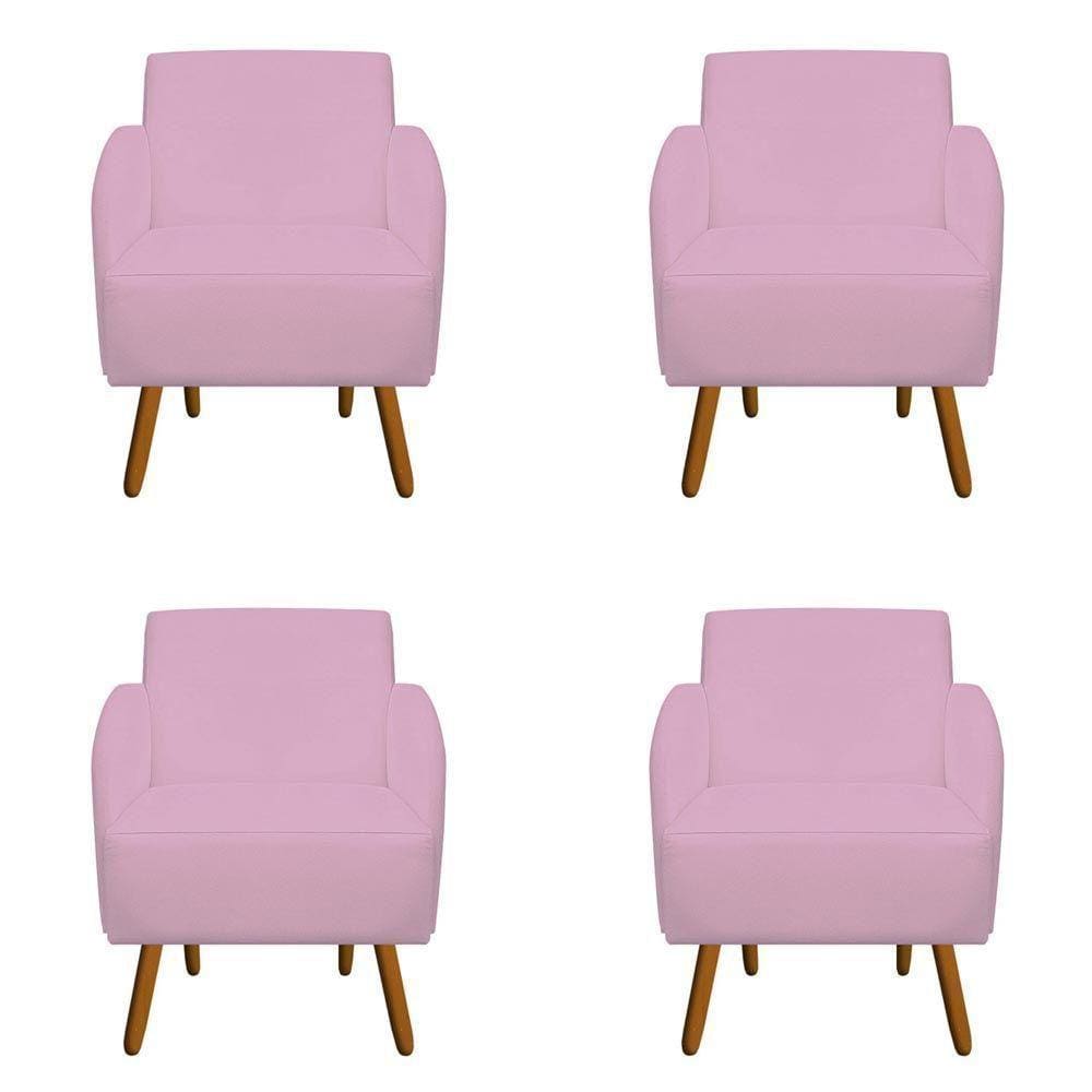 Kit 04 Poltronas Pés Palito Suede Rosa Bebê D`classe Decor