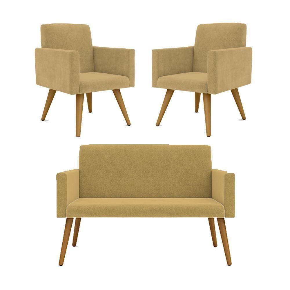 Kit Namoradeira + 2 Poltronas Decorativas Balaqui Capuccino