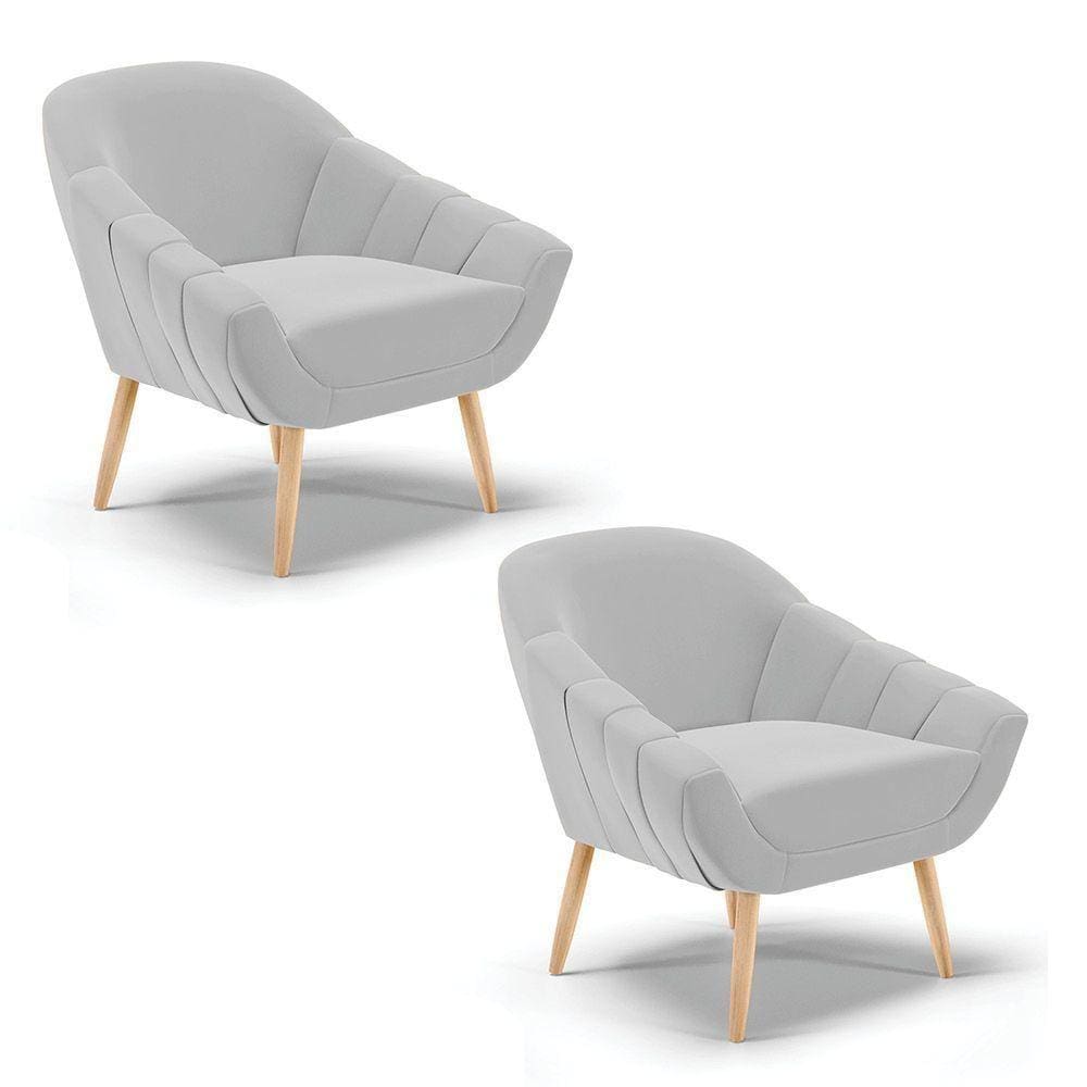 Kit 02 Poltronas Giovana Suede Natural Cinza