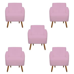 Kit 05 Poltronas Decorativa Laura Pés Palito Suede Rosa Bebê