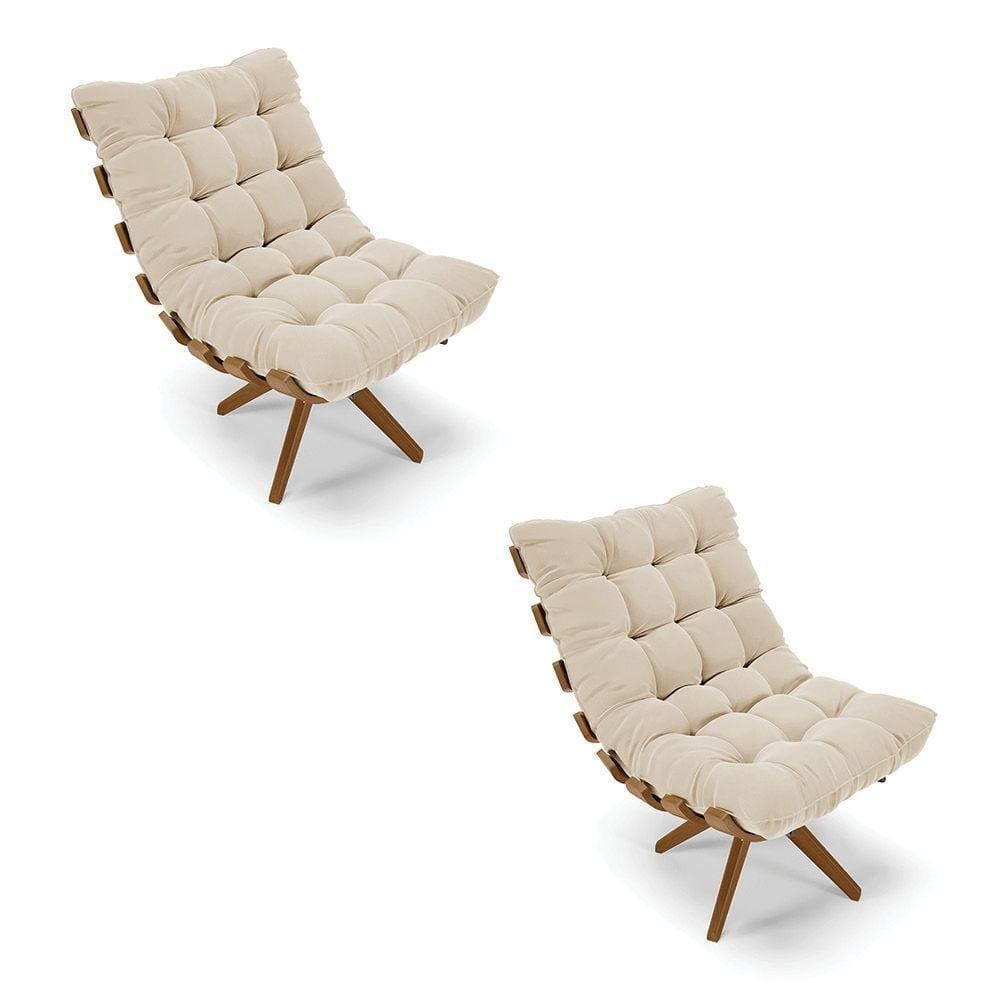 Kit 02 Poltronas Giratória Costela Suede Bege
