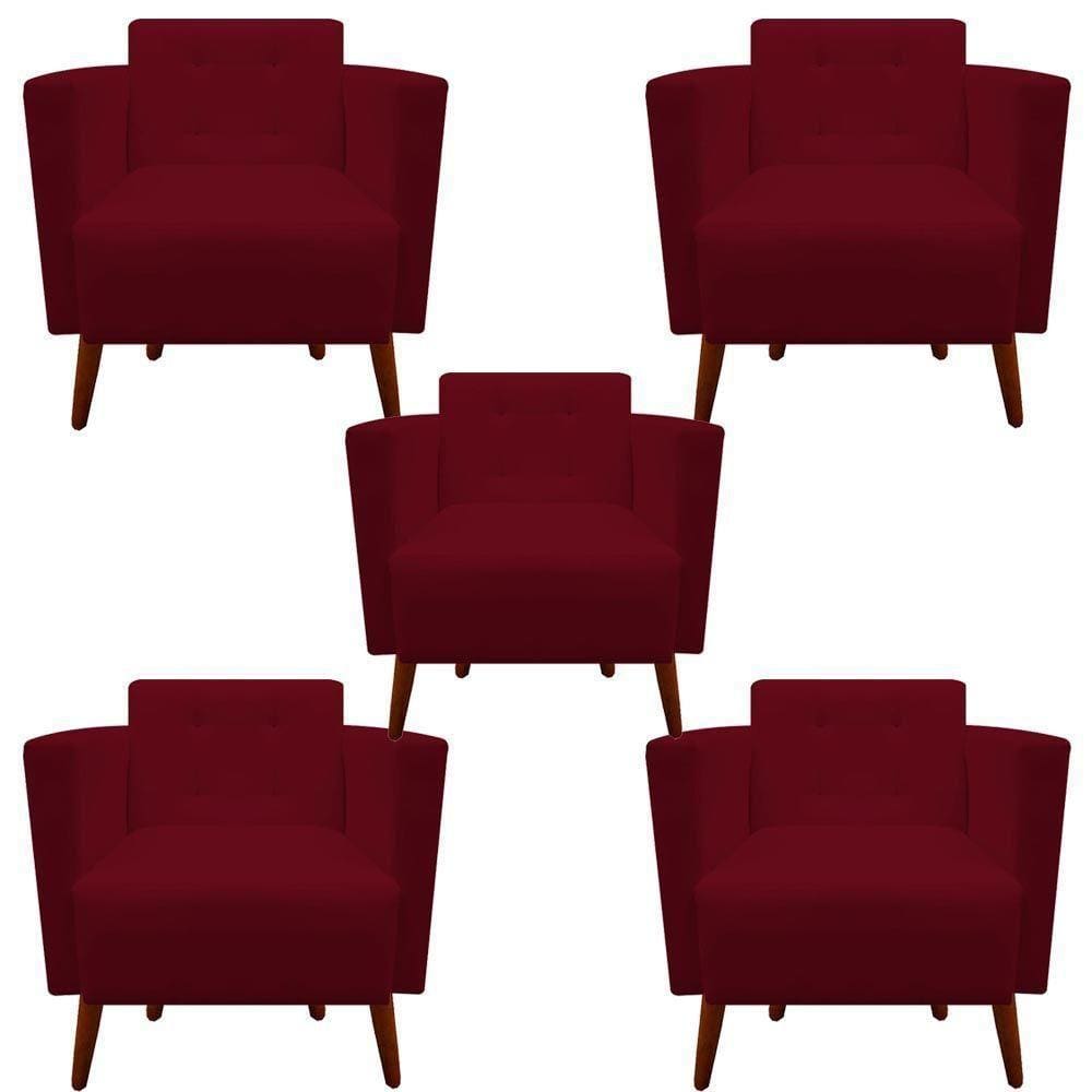 Kit 05 Poltronas Decorativa Isa Suede Marsala