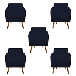 Kit 05 Poltronas Decorativa Laura Pés Palito Suede Azul Marinho