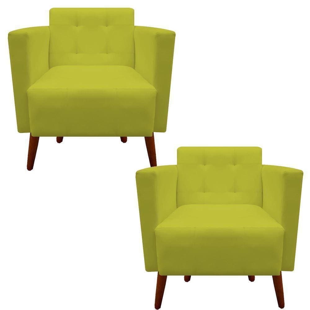Kit 02 Poltronas Decorativa Isa Suede Amarelo