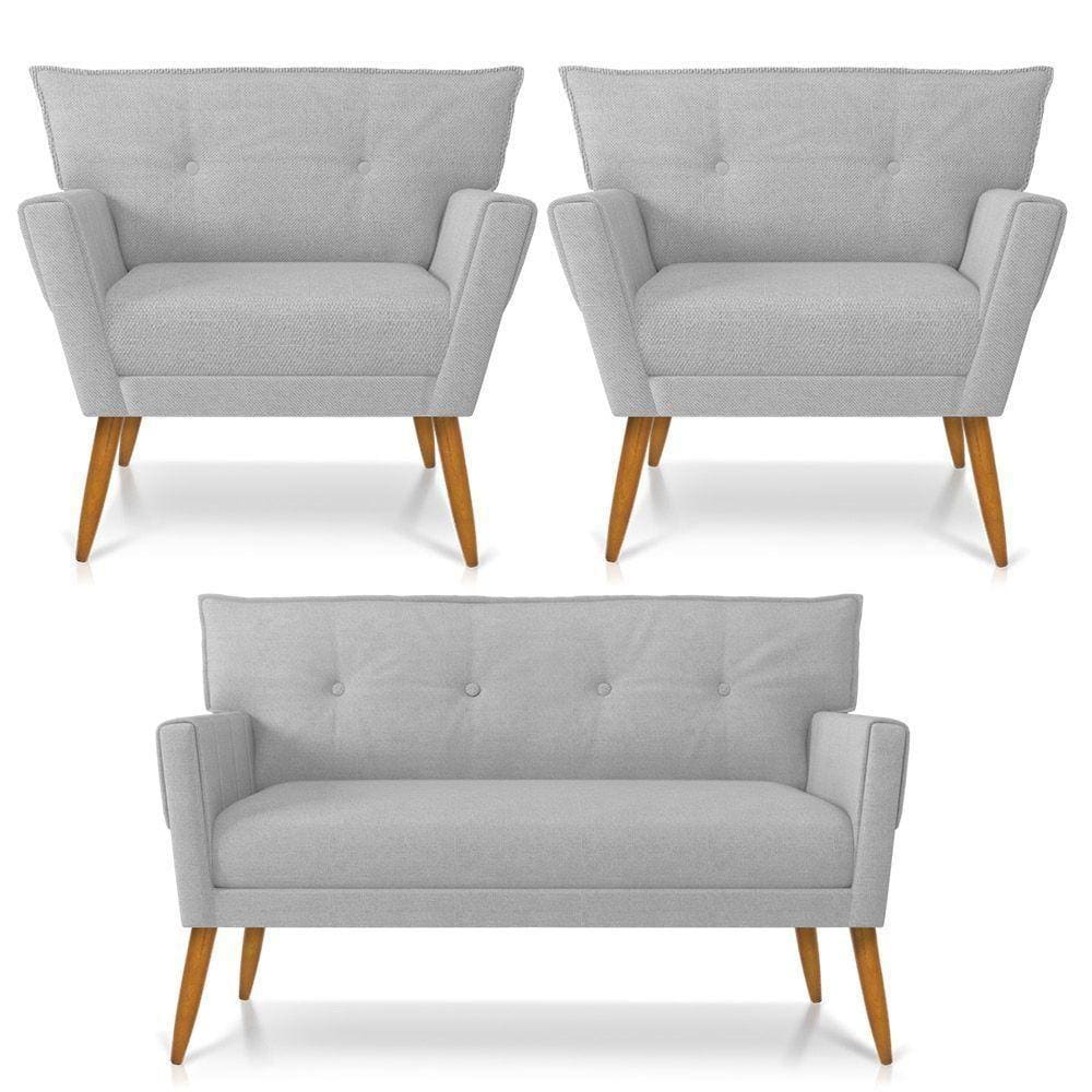 Kit Namoradeira E 02 Poltronas Anitta Linho D`rossi Cinza