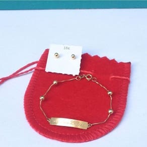 Conjunto Infantil De Bolinha Em Ouro 18K
