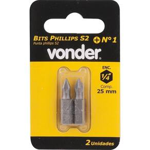 Bits Ponteira Philips 1/4 N.1 3/16X25Mm Aço S2 Com 2 Peças