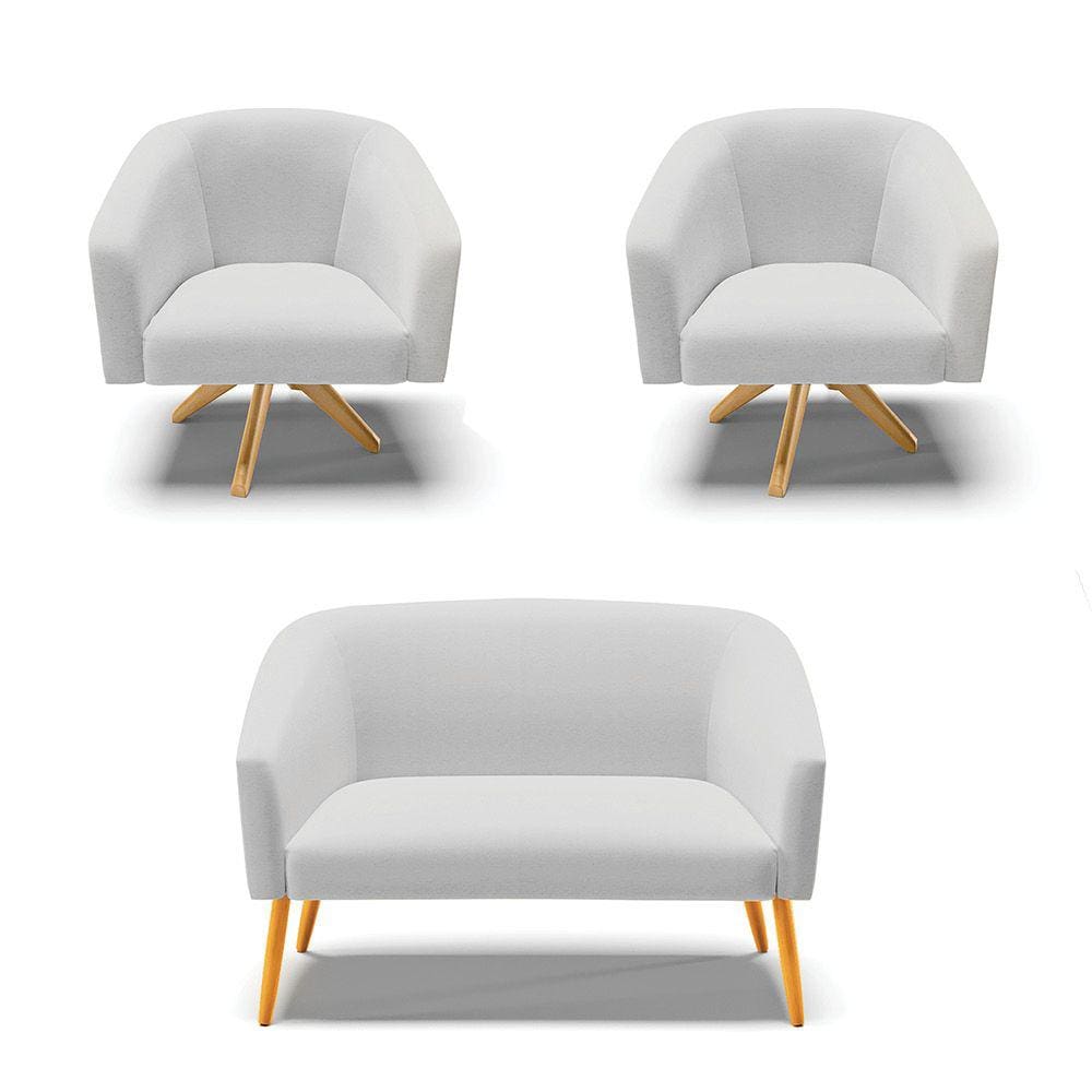 Kit 01 Namoradeira 02 Lugares e 02 Poltronas Giratória Stella Linho Base Madeira MA30 - D`Rossi