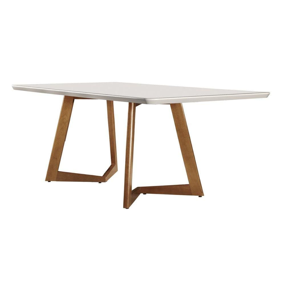 Mesa de Jantar 220x110cm Tampo Madeira/Vidro Safira Mobilare Imbuia Marroml/Laca Off White