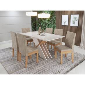 Conjunto de Mesa 6 Cadeiras Tampo MDF e Vidro Nell Móveis