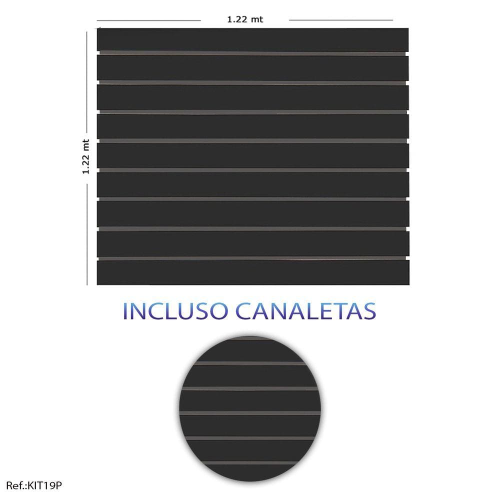 Painel Canaletado Preto - 1,22 x 1,22 + Canaletas Pretas