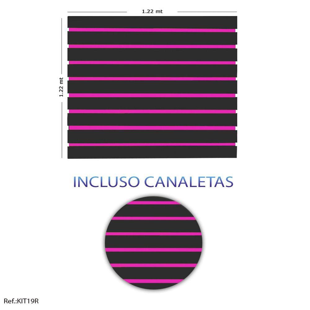 Painel Canaletado Preto - 1,22 x 1,22 + Canaletas Rosas