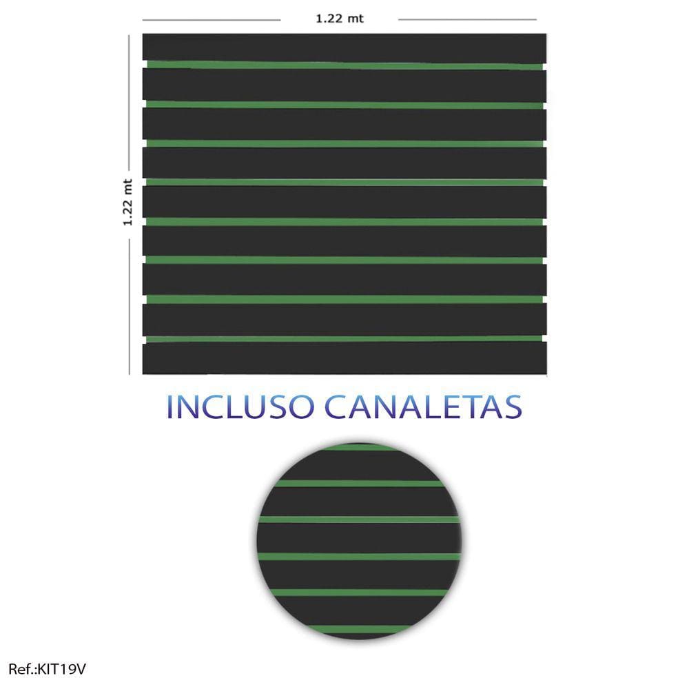 Painel Canaletado Preto - 1,22 x 1,22 + Canaletas Verde