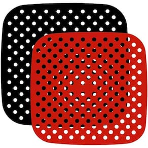 Kit 2 Peças Protetor de Silicone Air Fryer Universal Quadrado 19 cm Preto e Vermelho