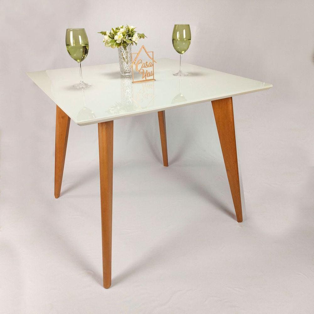 Mesa de Jantar Tampo com Vidro Quadrada 90x90cm Slim Casa Uai Off White