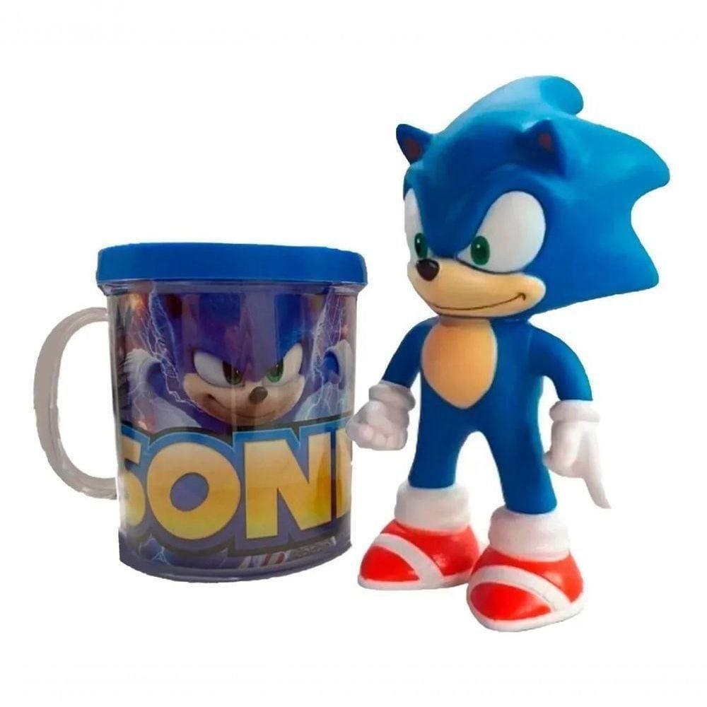 Kit Sonic The Hedgehog Caneca + Boneco 16Cm