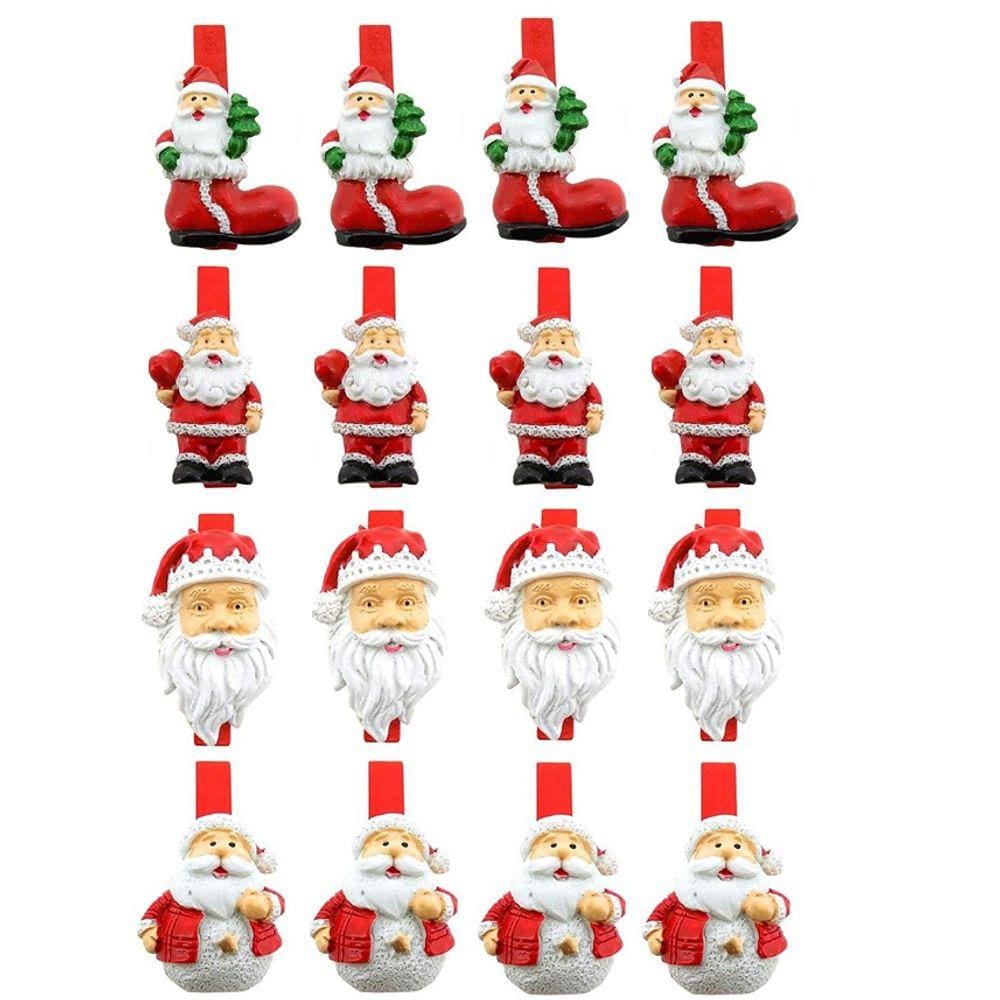 Kit Prendedores Decorados Resina Natal Papai Noel Presilha 5cm 16 Peças - Magizi
