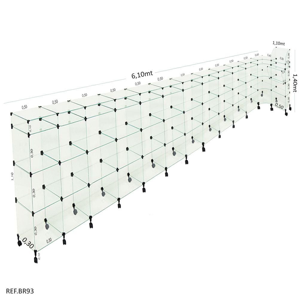 Balcão L Em Vidro C/ Caixa+rodizio 6,10 X 1,10 X 1,10 X 0,30