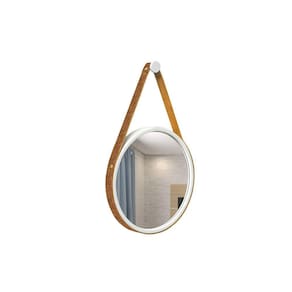 Espelho Decorativo Adnet Branco Alça Corino Rajado 20cm Redondo