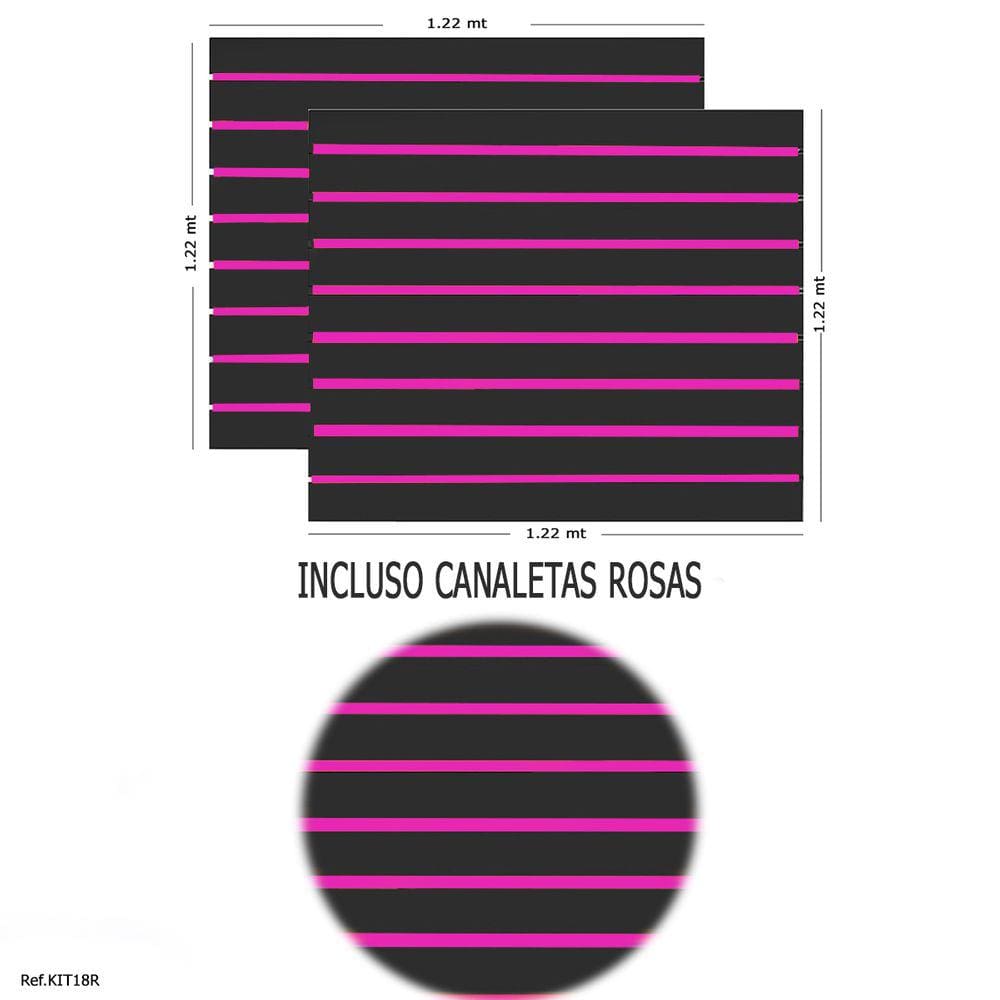 2 Paineis Canaletado Preto - 1,22 x 1,22 + Canaletas Rosas