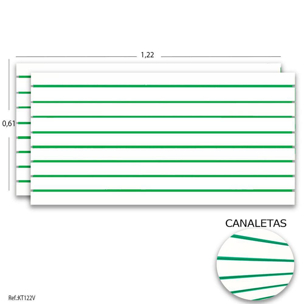 Painel Canaletado Branco 1,22 x 0,61 (2 peças) + Canaletas Verdes