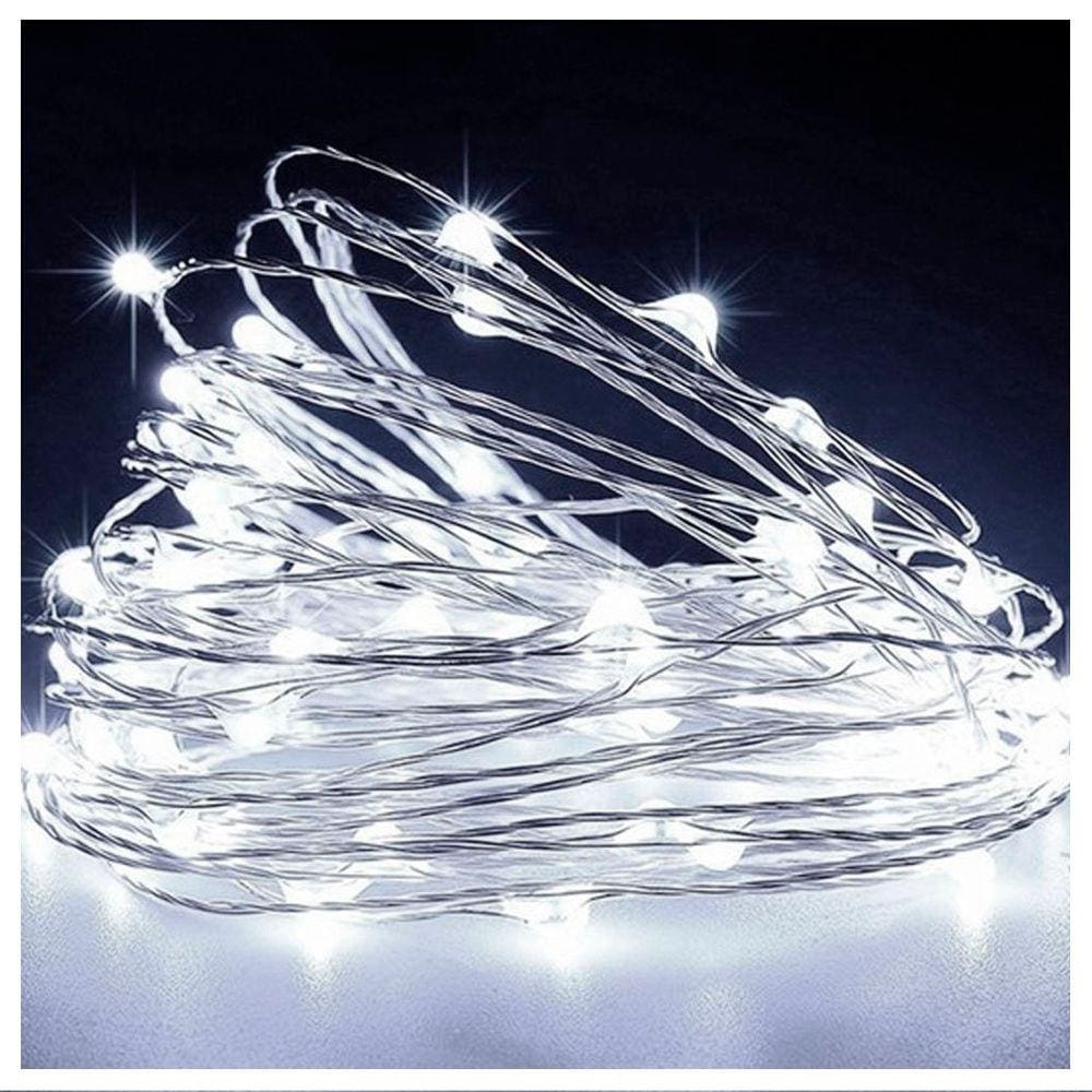 Fio De Fada 30 Lâmpadas Cordão Luz LED Branca 3 Metros À Pilha