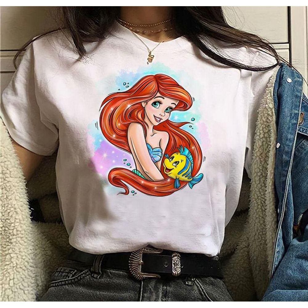 Camiseta Baby Look Ariel Pequena Sereia