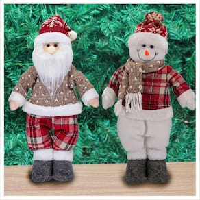 Dupla Boneco De Natal Boneco De Neve E Papai Noel Xadrez 37cm