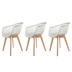 3 Cadeiras Com Encosto Para Mesa Base Madeira Wood Branca