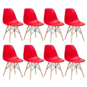 Kit 8 Cadeiras Charles Eames Eiffel Dsw Com Pés De Madeira Clara Vermelho