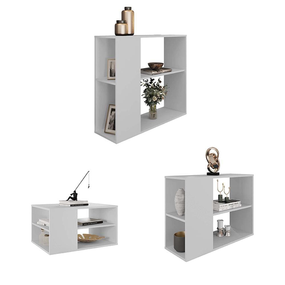 Conjunto Kit Sala De Estar Mesas E Aparador Opala Branco