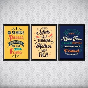 Kit 3 Quadros Frases Motivacionais Trabalho 24X18Cm Branca