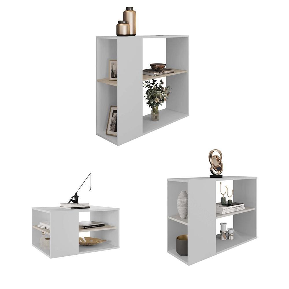 Conjunto Kit Sala De Estar Mesas E Aparador Opala Branco