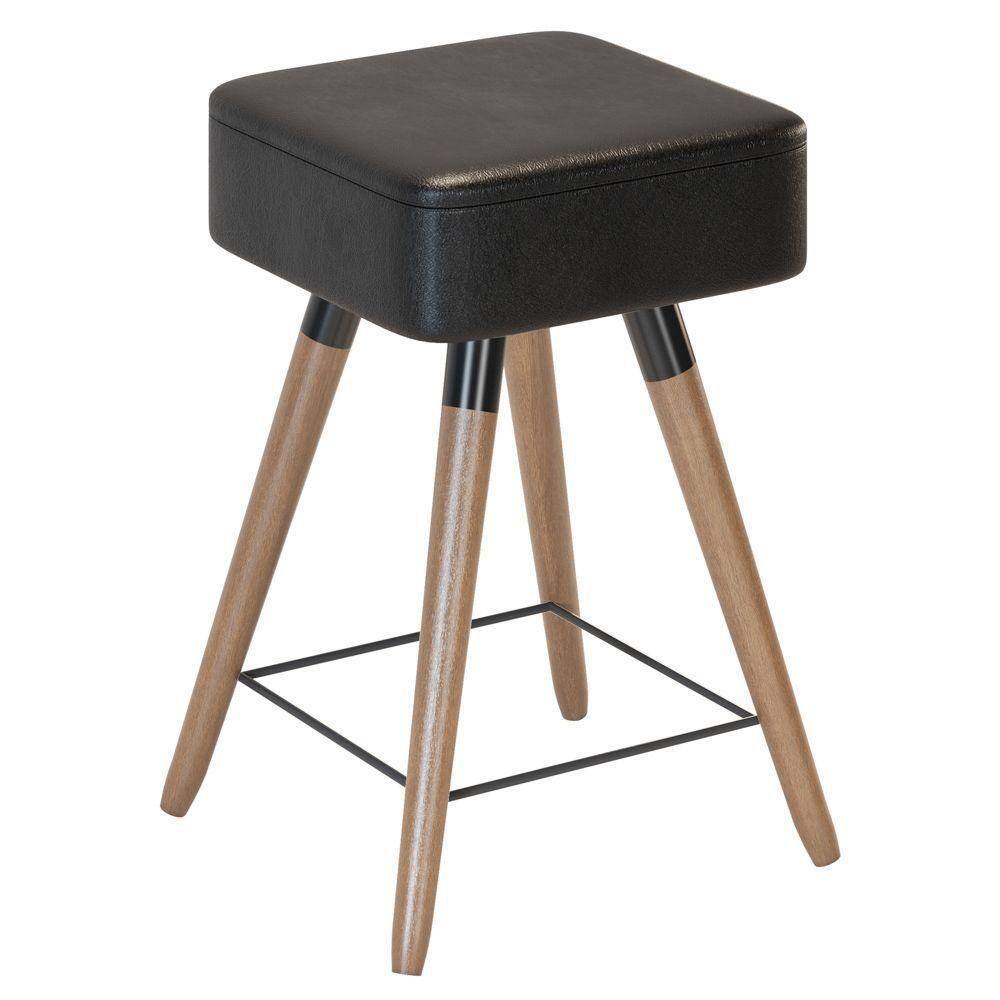Banqueta Baixa Rio 50X32Cm Com Pés Palito Corano Preto