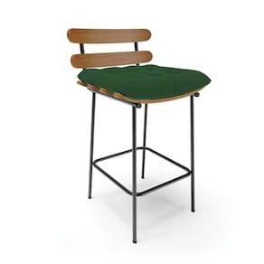 Banqueta Costela Veludo Base Metálica Preto Cor Verde