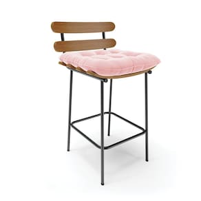 Banqueta Costela Suede Base Metálica Preto Cor Rosa Bebê
