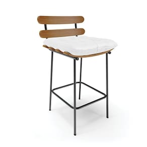 Banqueta Costela Corino Base Metálica Preto Cor Branco