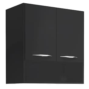 Armário Aéreo Duas Portas Com Nicho Preto Em Mdf