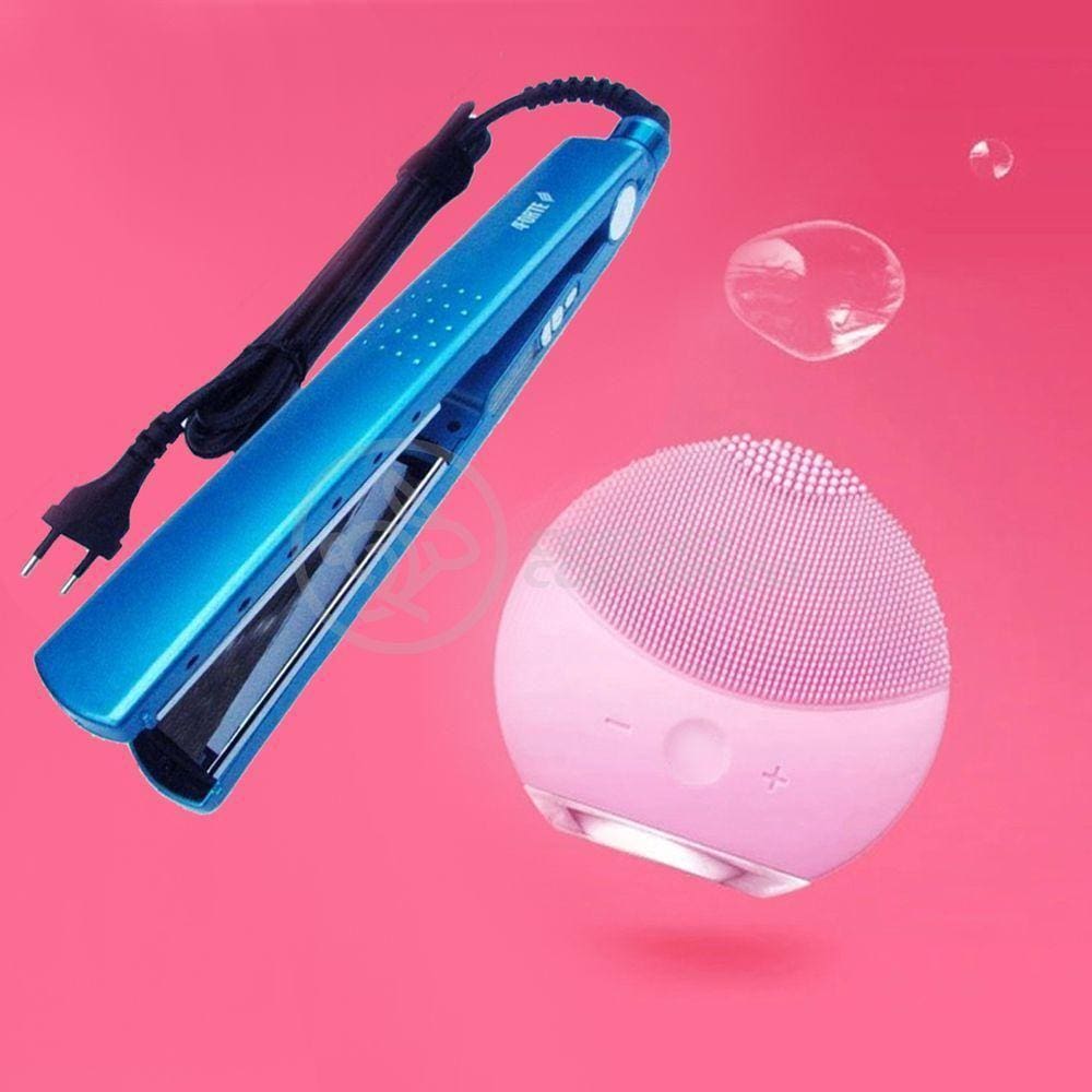 Kit 1 Prancha Nanotitanium + 1 Esponja Facial Rosa Bebê Nº29