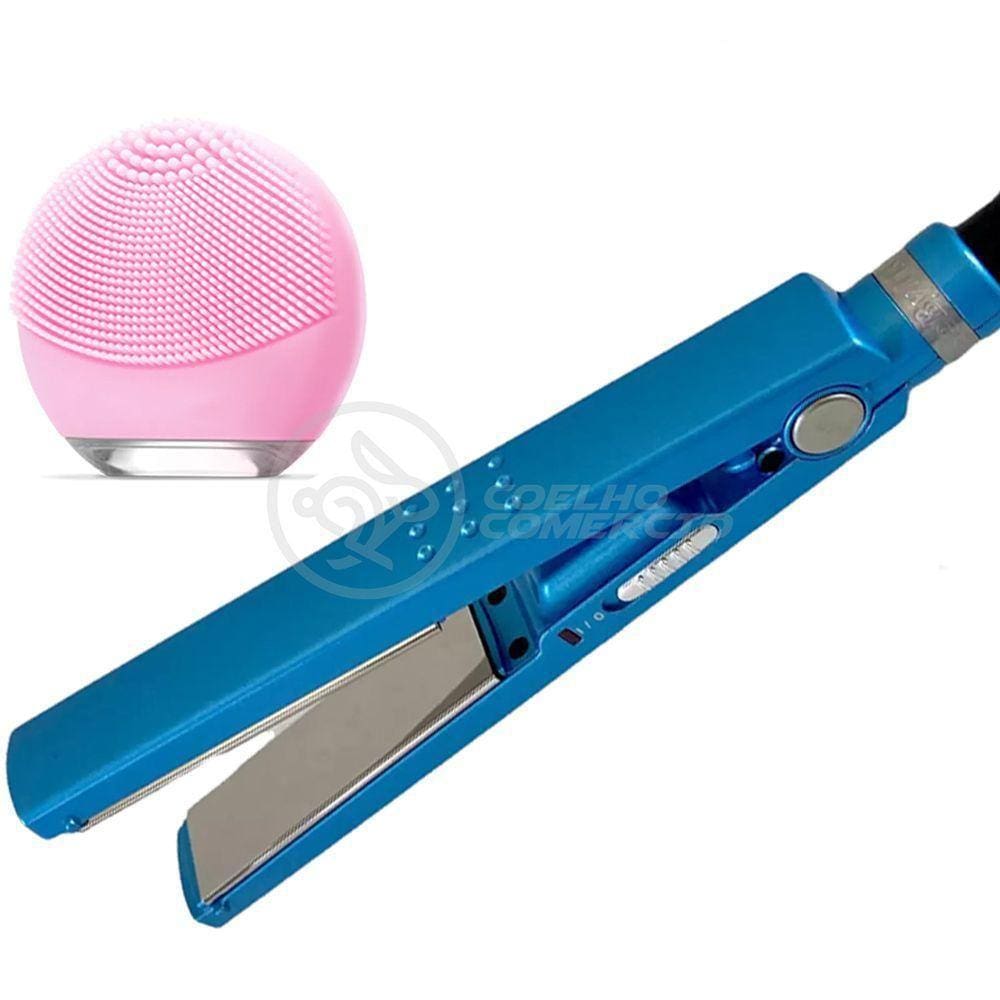 Kit 1 Prancha Nanotitanium + 1 Esponja Facial Rosa Bebê Nº9