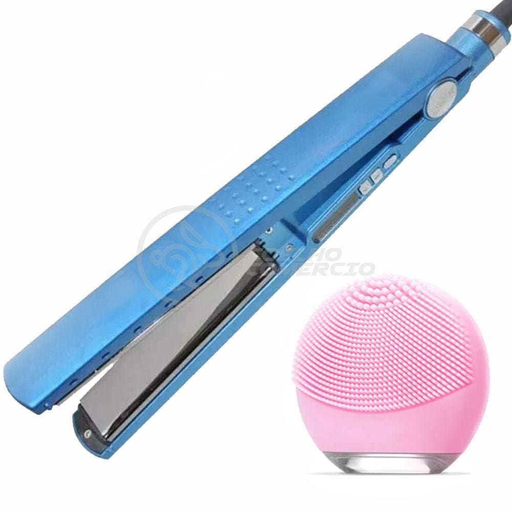 Kit 1 Prancha Nanotitanium + 1 Esponja Facial Rosa Bebê Nº24