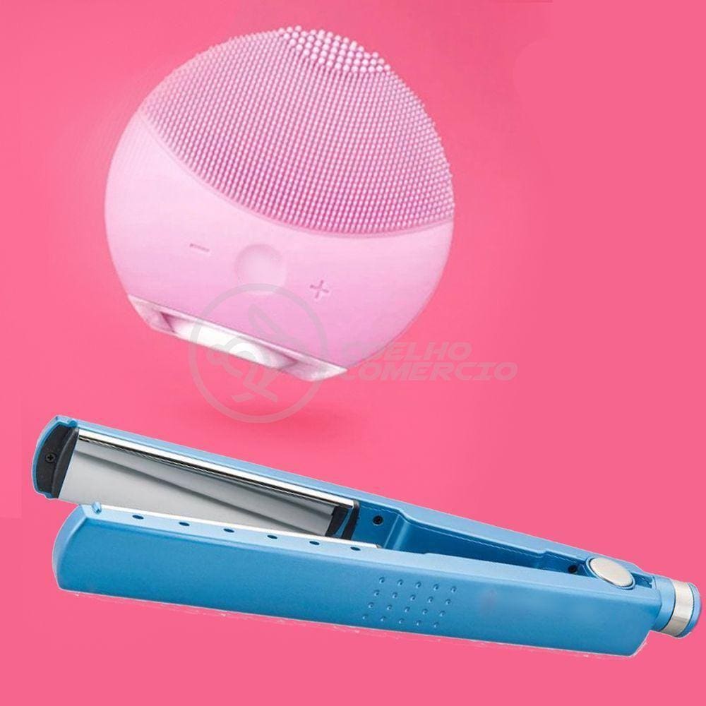 Kit 1 Prancha Nanotitanium + 1 Esponja Facial Rosa Bebê Nº32