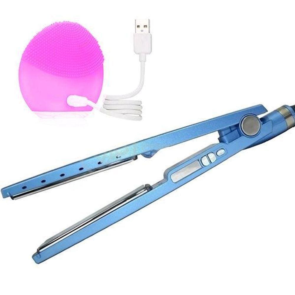 Kit 1 Prancha Nanotitanium + 1 Esponja Facial Rosa Bebê Nº10