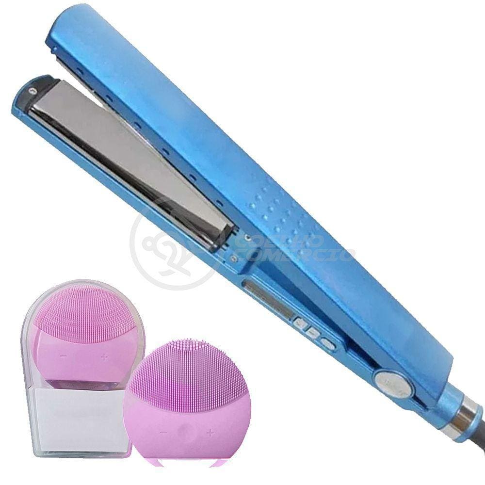 Kit 1 Prancha Nanotitanium + 1 Esponja Facial Rosa Bebê Nº7