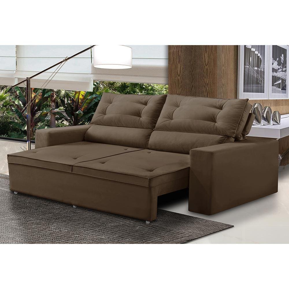 Sofá Retrátil e Reclinável 3 lugares com Molas 1,80m Lais Suede Marrom Adonai Estofados